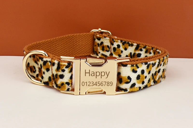 Customized Designer Logo Leopard Personalized Dog Collar, Leash & Harness Set