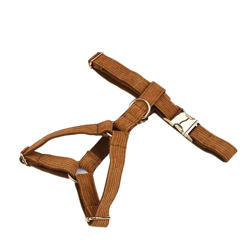 Caramel Corduroy Personalized Dog Collar, Leash & Harness Set