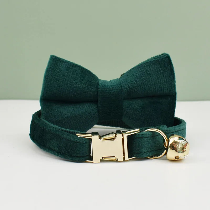 Velvet Cat Collar Bowknot Personalized Collar for cats with bell and a bow