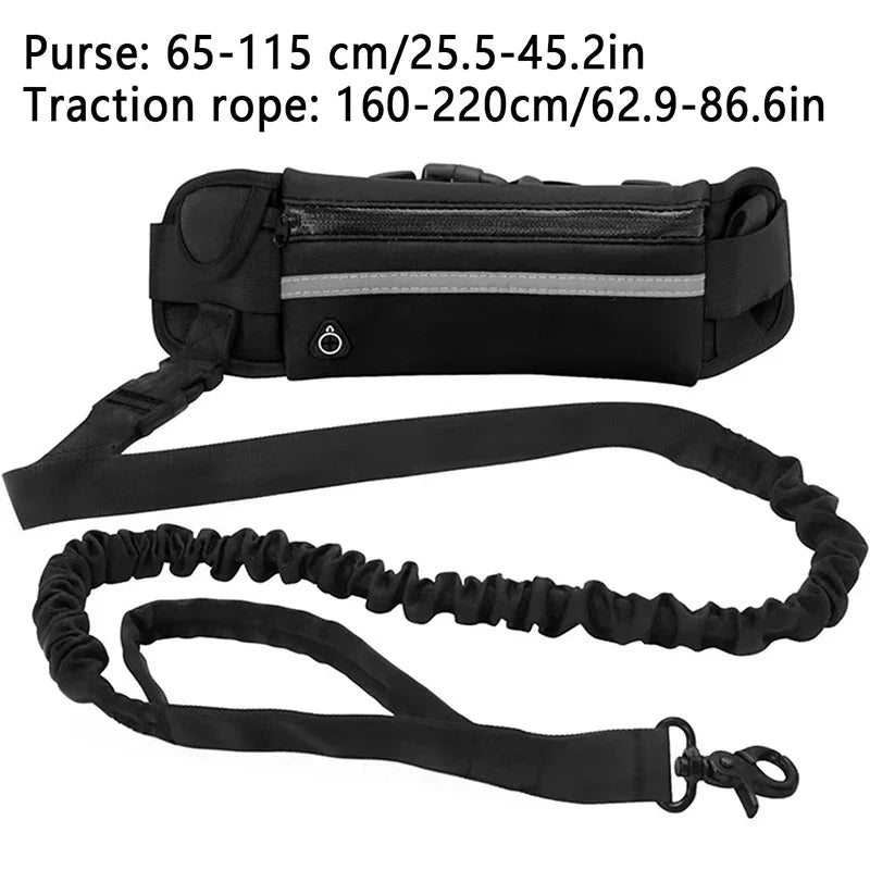 Hands-Free Dog Leash with Waist Bag – Reflective Elastic Running & Walking Leash