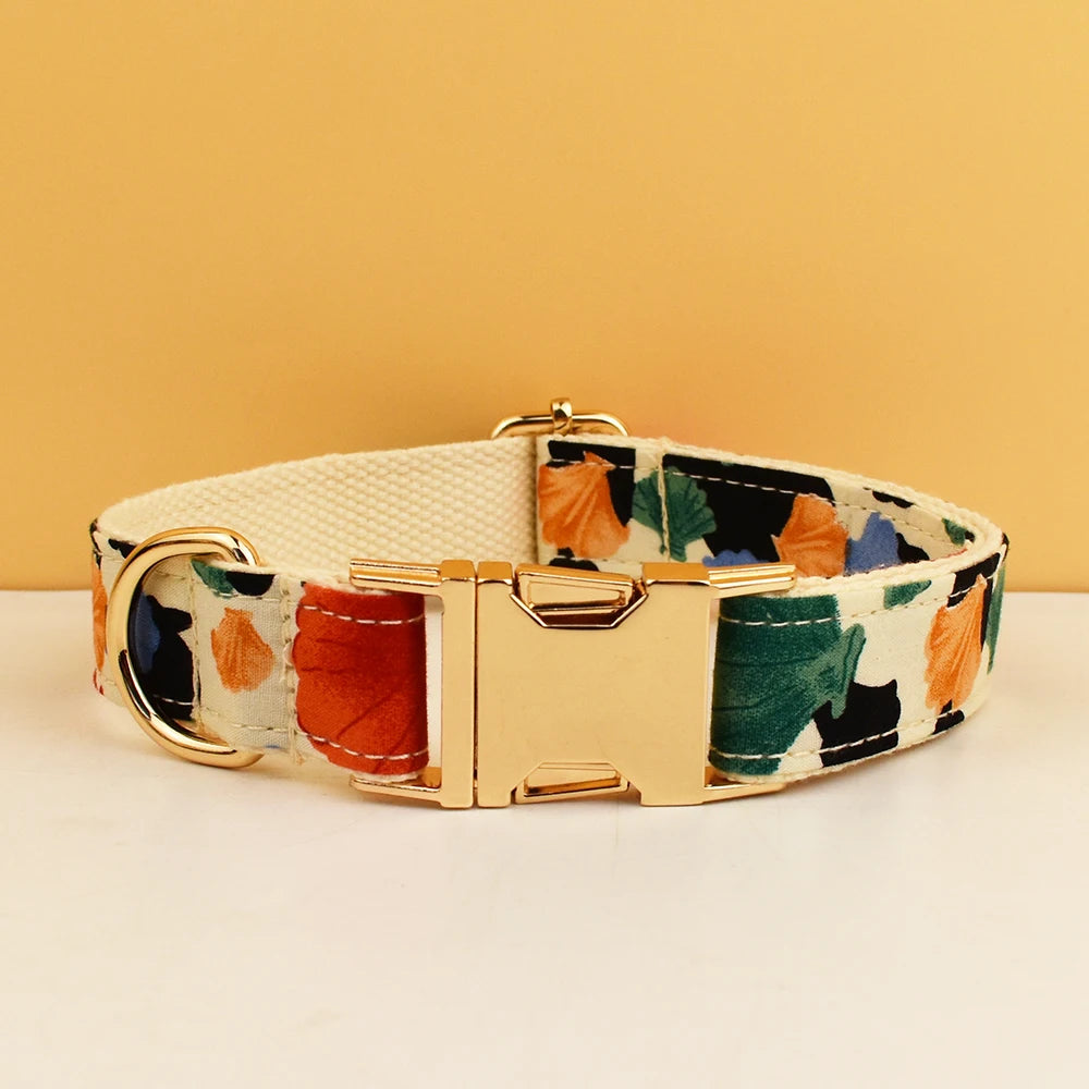 Personalized Dog Collar Leash Harness Set, Custom Name Printed Pet Accessories with Bow Tie, Luxury Tactical Dog Collar