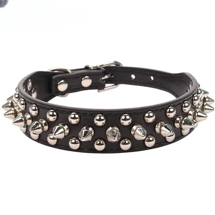 PU Leather Spiked Dog Collar – Adjustable Punk Style Neck Strap for Small Dogs & Cats