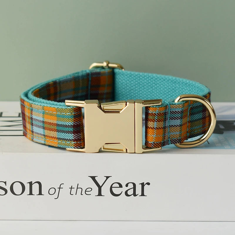 Personalized Plaid Dog Collar Leash Set