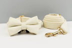 Milky White Velvet Personalized Dog Collar, Leash & Harness Set