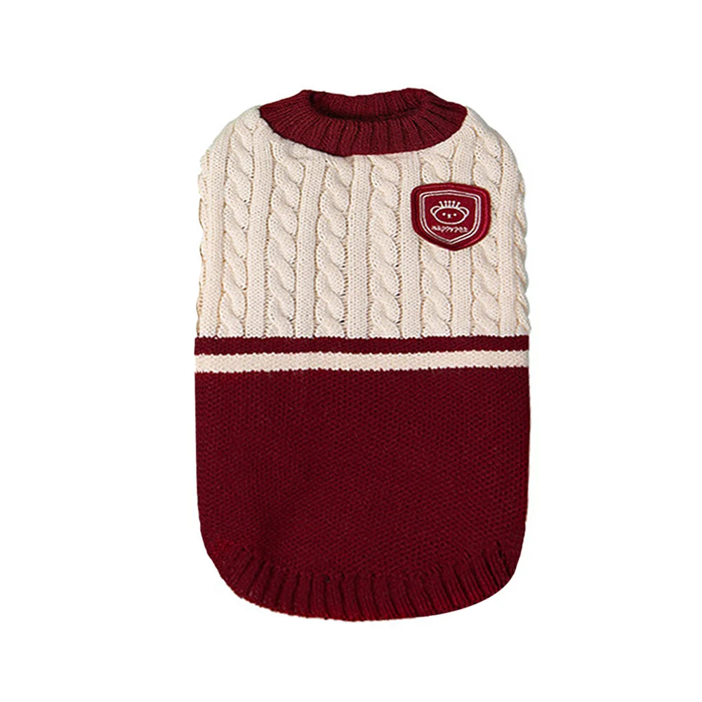 Warm Knitted Dog Sweater – College Style Pullover for Small & Medium Dogs