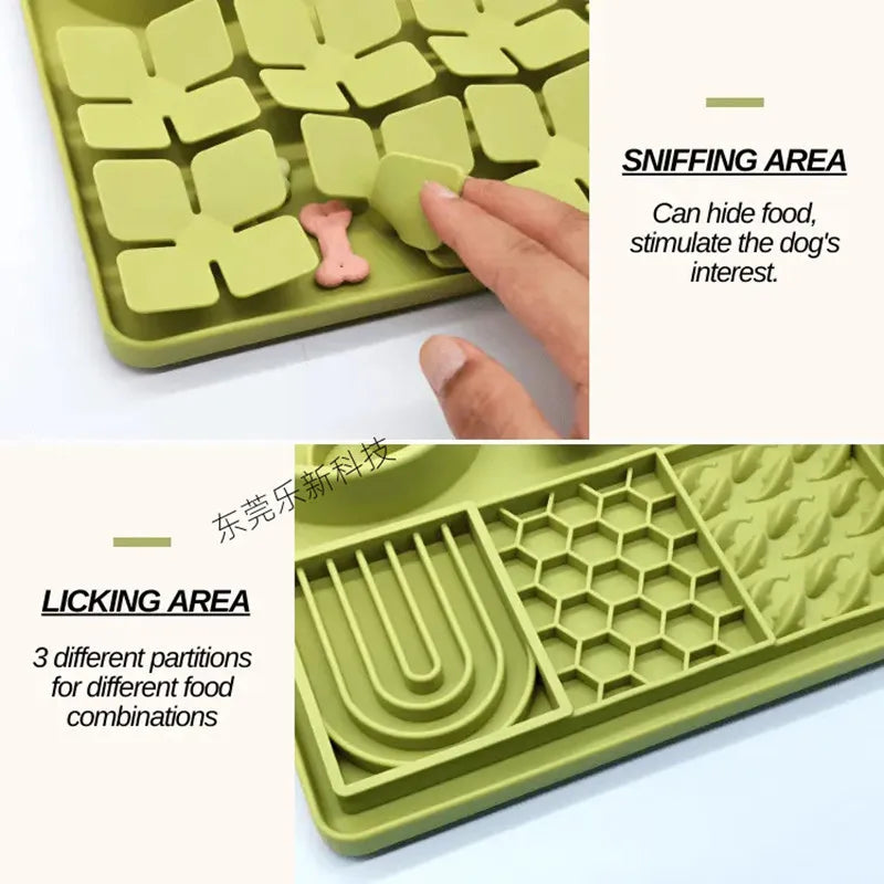 Silicone Dual Slow Feeder Bowl – Anti-Slip Suction Cup Pet Feeding Mat