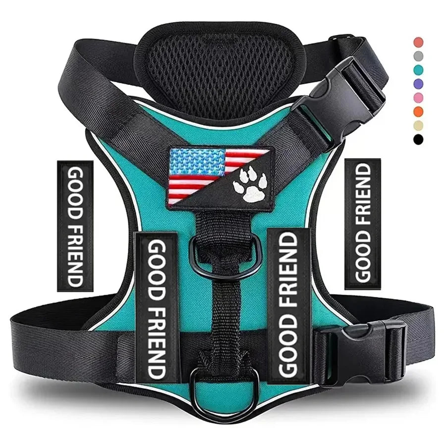 Reflective Dog Harness – Adjustable Soft Oxford Vest with 5 Removable Patches