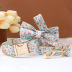 Personalized Print Floral Dog Collar Bowtie Leash Set