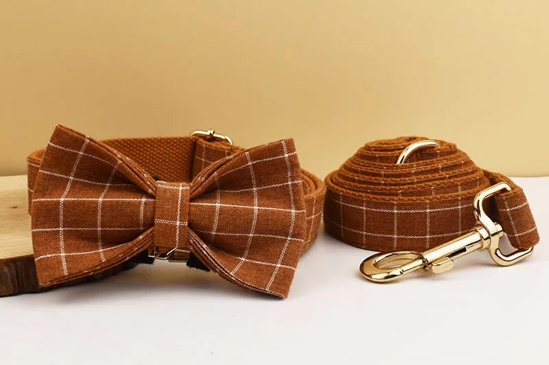Personalized Plaid Dog Collar Leash Set