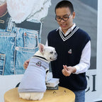 Winter Knit Dog Sweater – College Style V-Neck Warm Pet Vest for Small Dogs