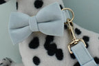 Light Blue Velve Personalized Dog Collar, Leash & Harness Set