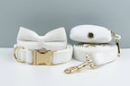 White Velvet Personalized Dog Collar, Leash & Harness Set