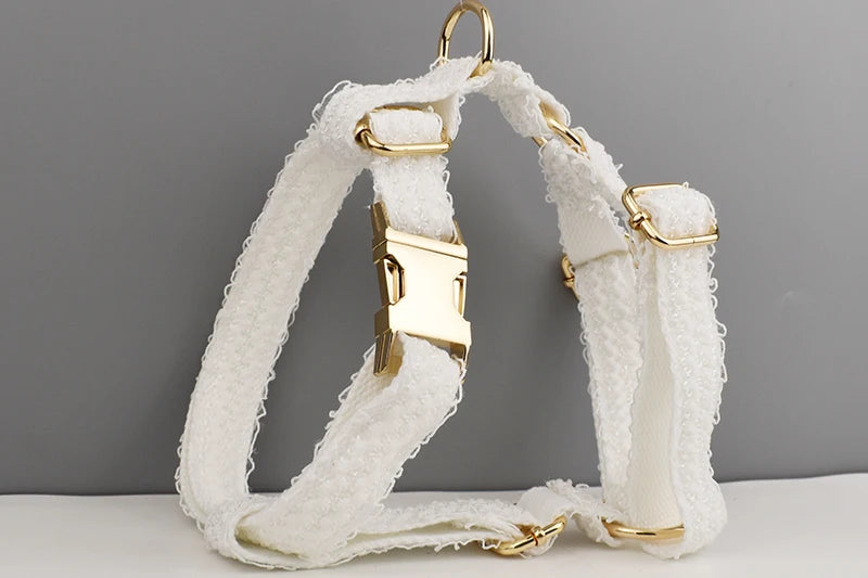 White Lace Personalized Dog Collar, Leash & Harness Set