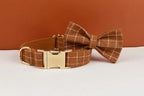 Brown Grid Personalized Dog Collar, Leash & Harness Set