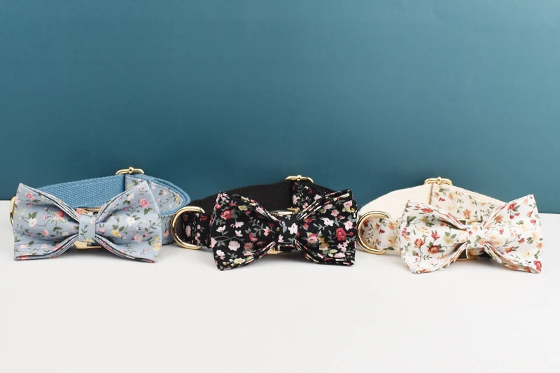 Personalized Dog Collar Leash Harness Set, Custom Name Printed Pet Accessories with Bow Tie, Luxury Tactical Dog Collar