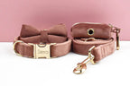 Pink Velvet Personalized Dog Collar, Leash & Harness Set