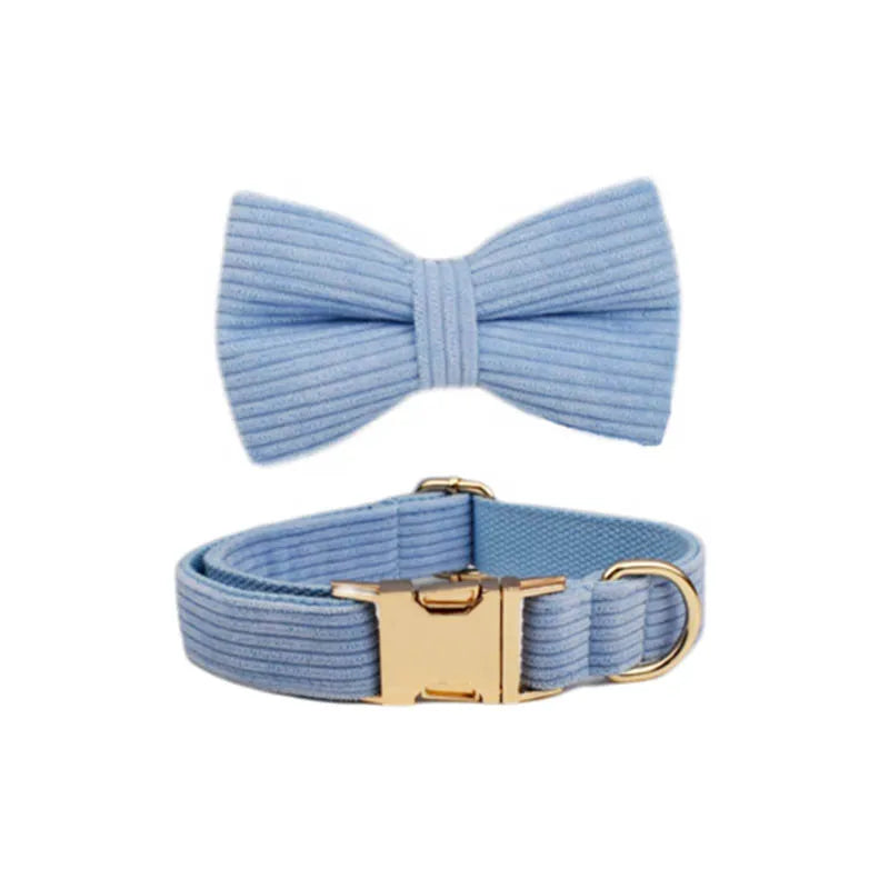 Blue Corduroy Personalized Dog Collar, Leash & Harness Set