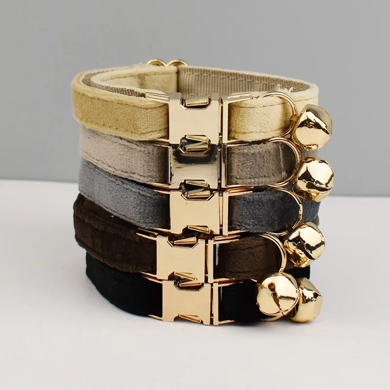 Velvet Cat Collar Luxury Cat Collar Personalized with Name Plate Bell Bow tie