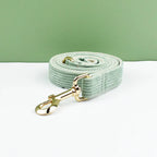 High Quality Light Green Corduroy Dog Collar, Harness & Leash Set – Personalized Engraved Nameplate, Padded