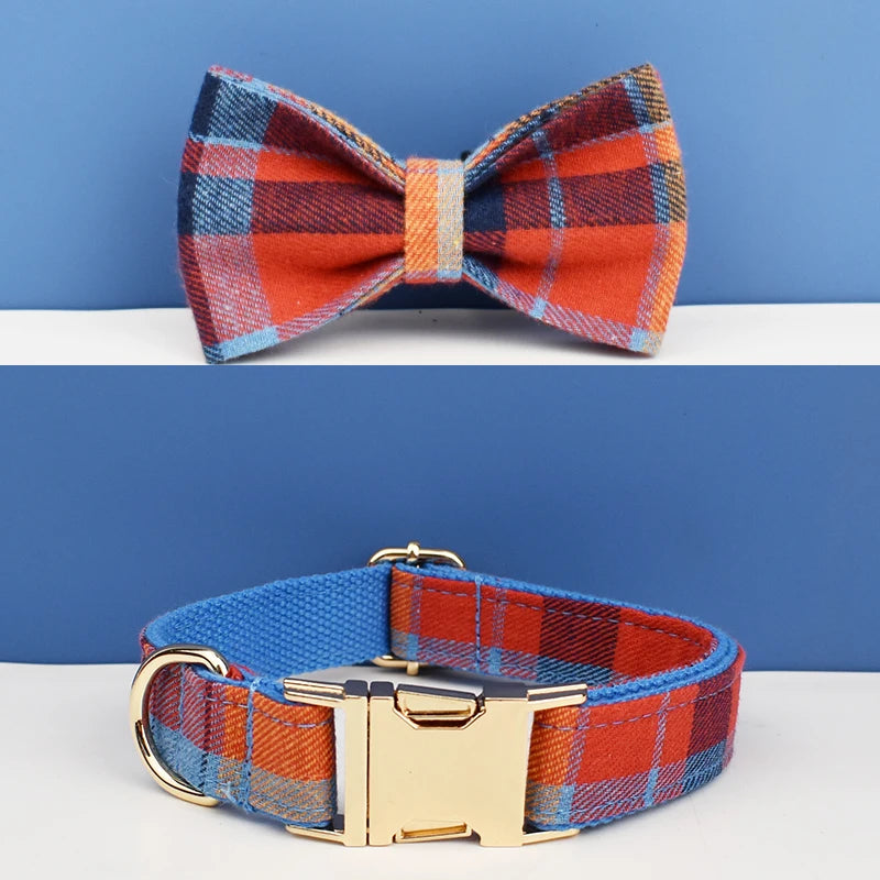 Personalized Plaid Dog Collar Leash Set