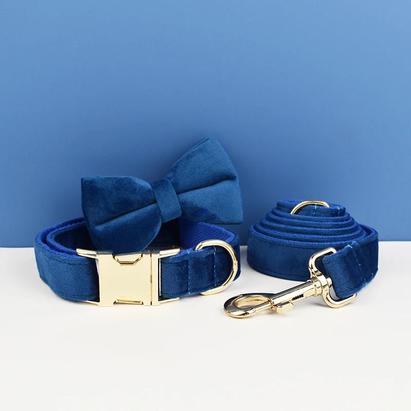 Blue Velvet Personalized Dog Collar, Leash & Harness Set