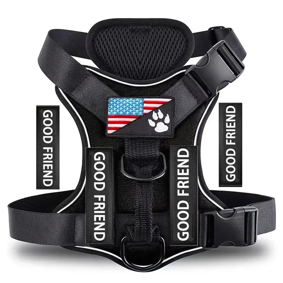 Reflective Dog Harness – Adjustable Soft Oxford Vest with 5 Removable Patches