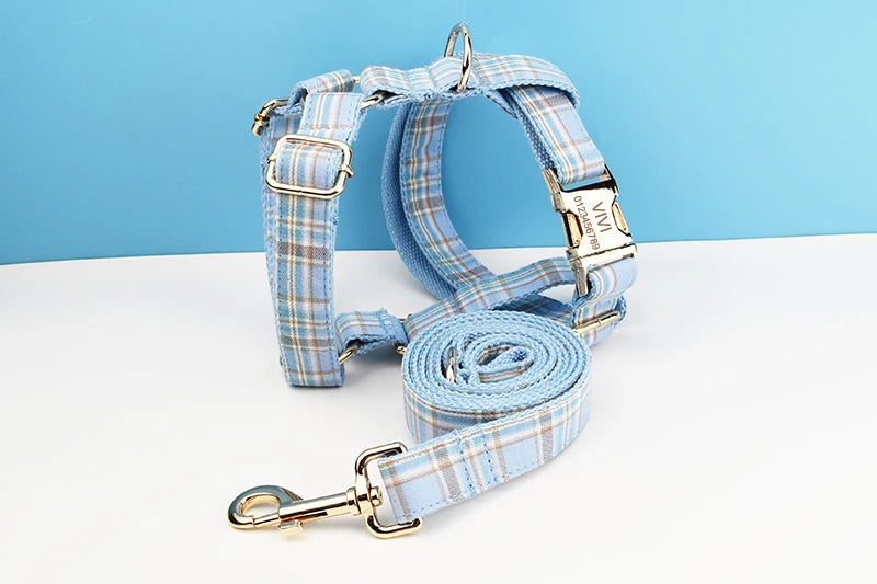 Plaid Personalized Dog Collar, Leash & Harness Set