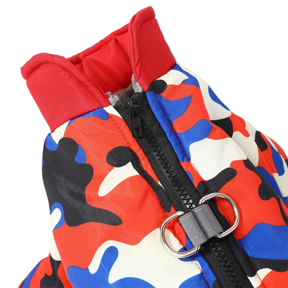 Camouflage Winter Dog Jumpsuit – Thick, Windproof & Waterproof Overalls with D-Ring