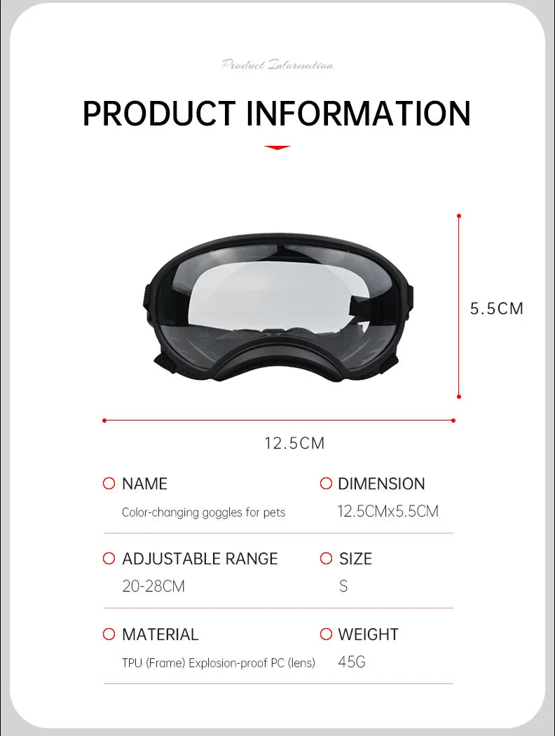 Color-Changing Dog Sunglasses – UV-Resistant Goggles for Outdoor Protection