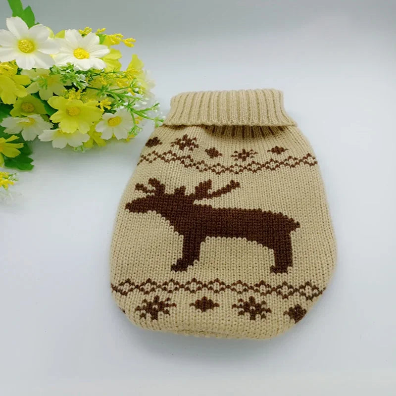 Christmas Vintage Dog Sweater – Holiday Reindeer & Red Heart Design for Small Dogs
