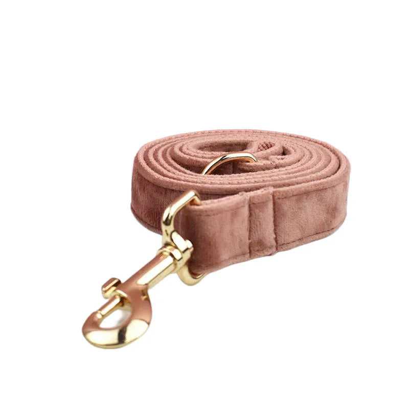 Pink Velvet Personalized Dog Collar, Leash & Harness Set