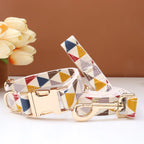 Personalized Print Floral Dog Collar Bowtie Leash Set