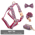 DDPaws  Harness + Leash + Bowtie + Poop Bag / XS Pink Leopard Velvet Set