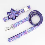 Purple Floral Dog Collar and Leash Set