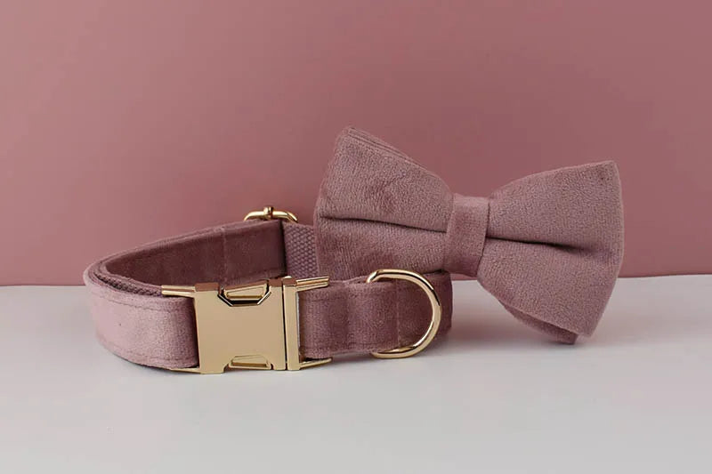 Light Purple Velvet Personalized Dog Collar, Leash & Harness Set