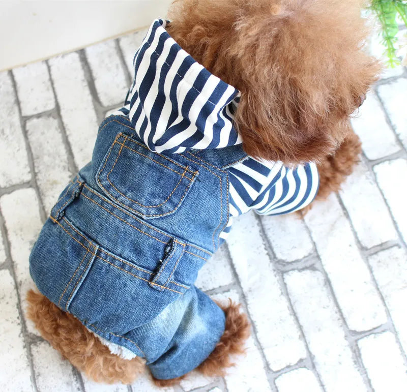 Denim Dog Jumpsuit – Classic Blue Jean Hoodie for Small & Medium Dogs