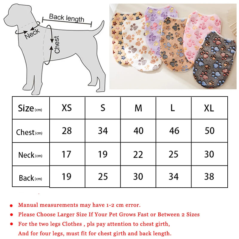 Flannel Dog Vest – Soft Paw Print Pet Clothes for Small & Medium Dogs