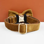 Light Coffee Color Velvet Personalized Dog Collar, Leash & Harness Set