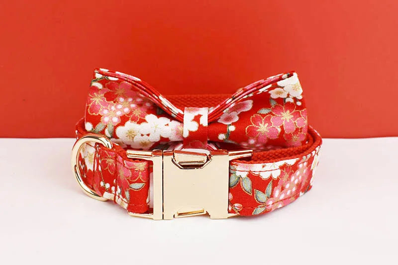 Personalized Dog Collar Leash Harness Set, Custom Name Printed Pet Accessories with Bow Tie, Luxury Tactical Dog Collar