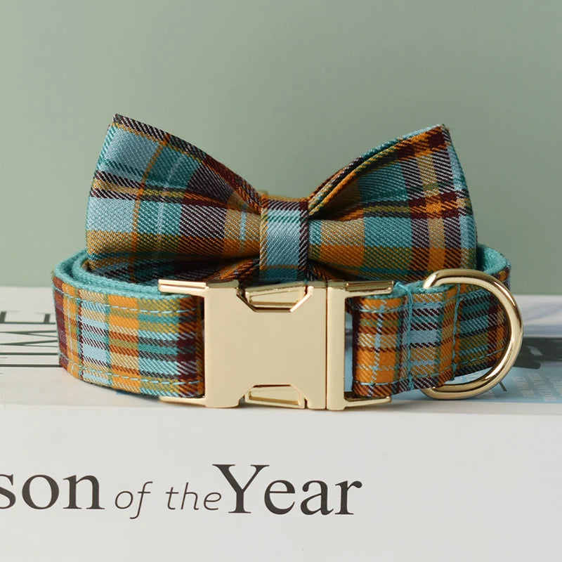 Personalized Plaid Dog Collar Leash Set