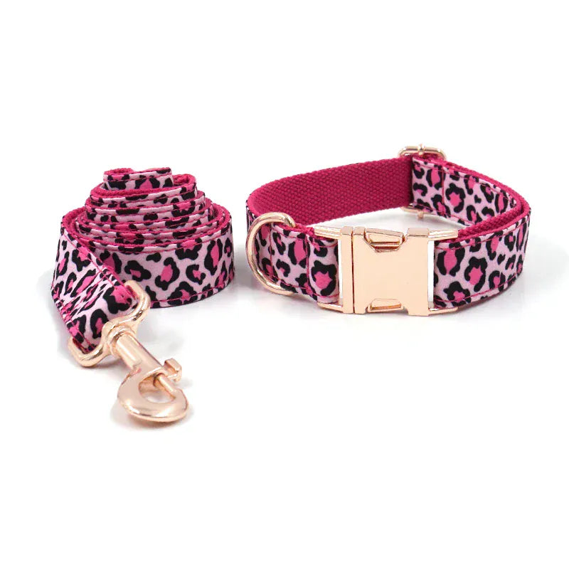 DDPaws  Collar + Leash / XS Pink Leopard Velvet Set