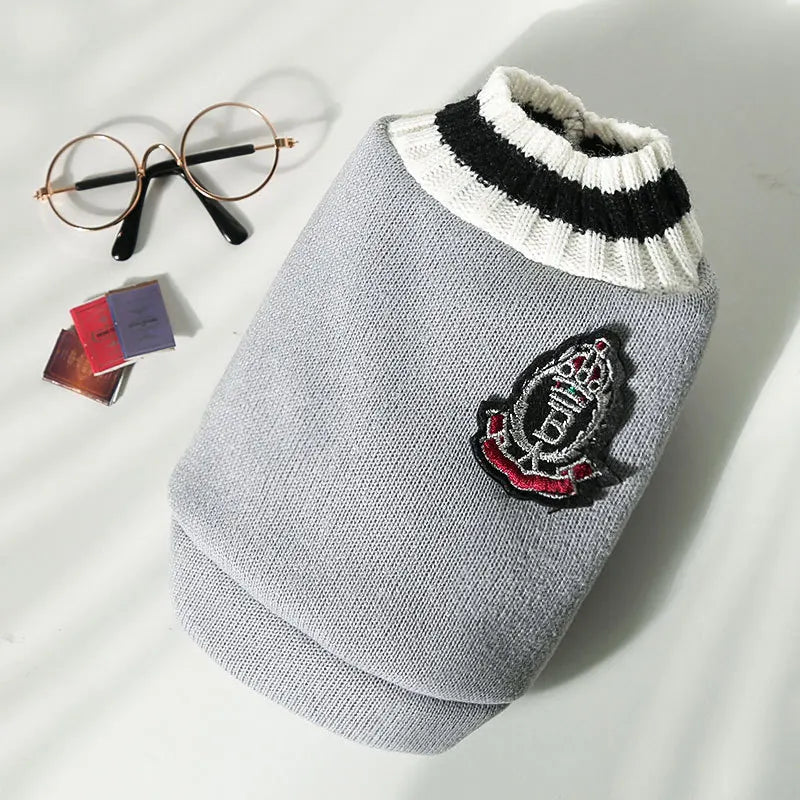 Winter Knit Dog Sweater – College Style V-Neck Warm Pet Vest for Small Dogs