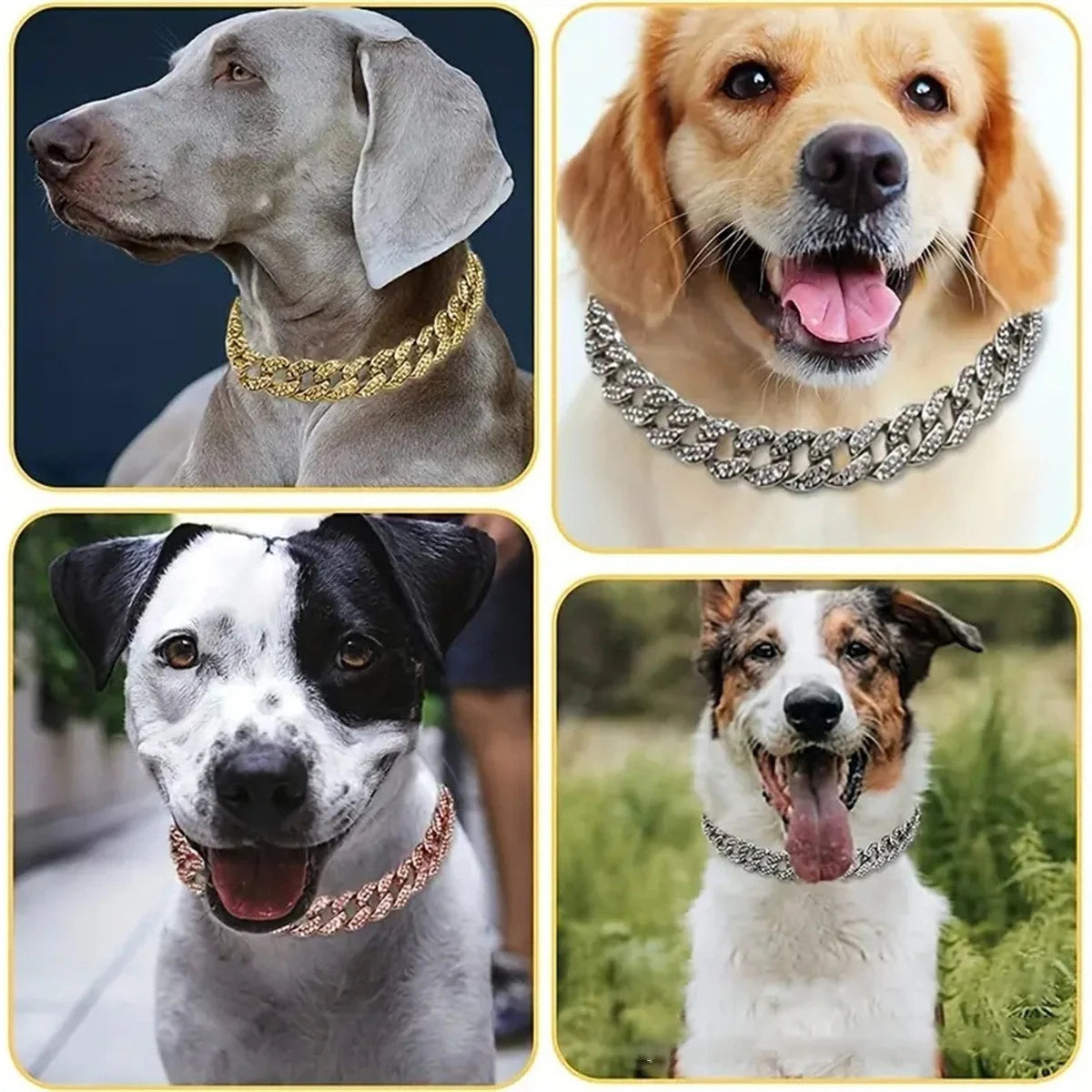 Diamond Cuban Chain Pet Collar – Luxury Gold, Silver & Rose Gold Necklace for Dogs & Cats