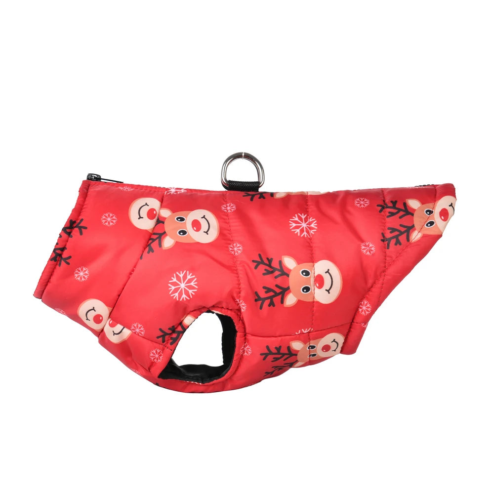 Christmas Dog Jacket – Waterproof & Warm Holiday Coat with D-Ring for Small & Medium Pets
