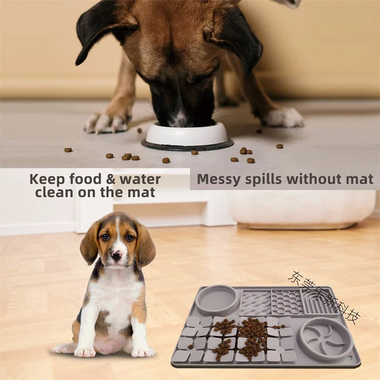 Silicone Dual Slow Feeder Bowl – Anti-Slip Suction Cup Pet Feeding Mat