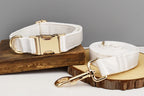 White Personalized Dog Collar, Leash & Harness Set