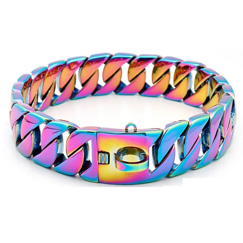 32MM Heavy-Duty Stainless Steel Dog Chain Collar – 18K Gold-Plated Choker for Large Dogs