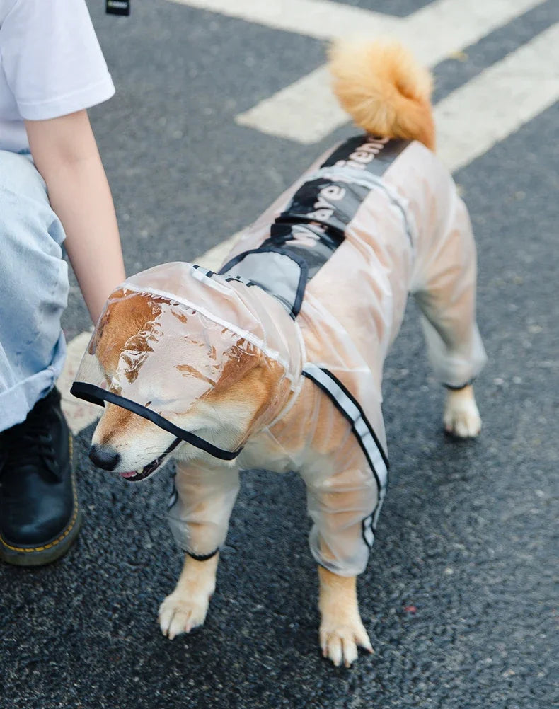 Transparent Hooded Dog Raincoat – Full-Body Waterproof PU Jacket for All Breeds