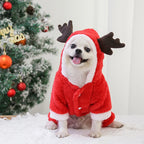 Christmas Elk Dog Hoodie – Warm Coral Velvet Winter Outfit for Small Dogs