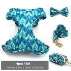 DDPaws Harness + Leash + Bowtie + Poop Bag / XS Blue tie-dye Printed Set